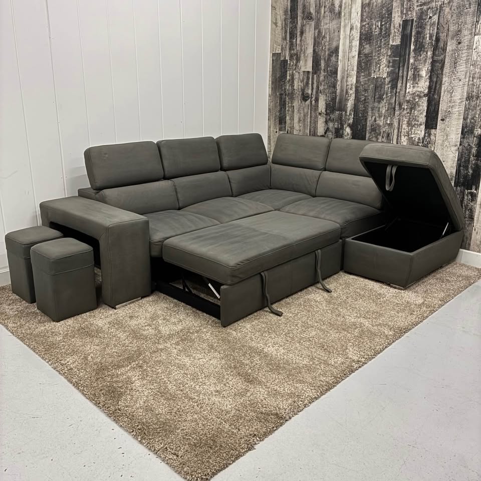 Grey Sleeper, Storage Ottoman & Headrests